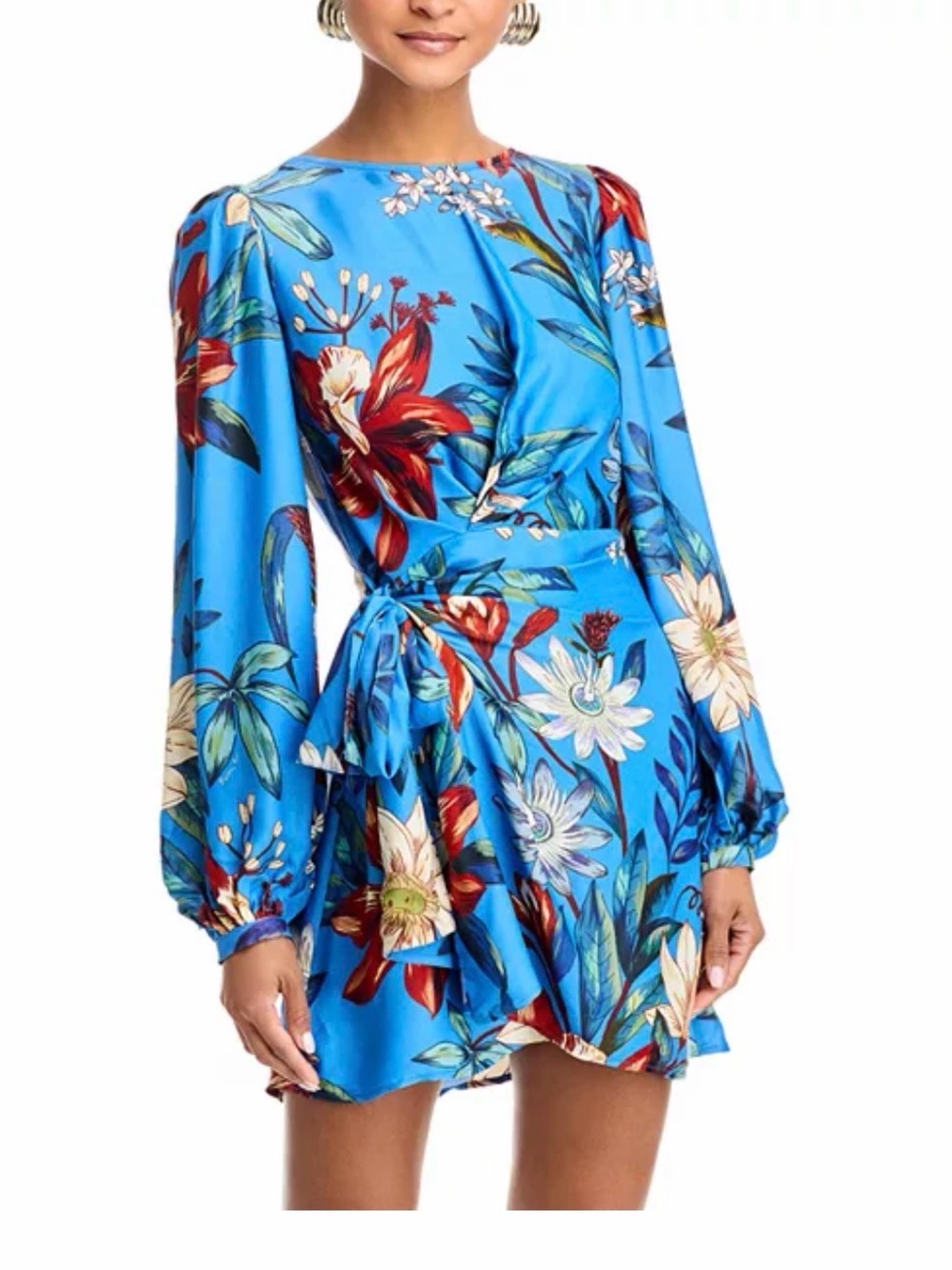 FARM Rio Bright Blue Floral Wrap Mini Dress - Picture 3 of 9